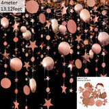 Popxstar Iridescent Number 16 Paper Star Dot Garland Hanging Bunting for Sweet Rose Gold 16th Happy 16st Birthday Anniversary Party Decor