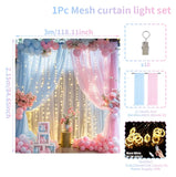 Popxstar 2pcs Pink White Tulle Backdrop Curtains with Lights for Party Wedding Arch Baby Shower Birthday Party Photo Shoot Decorations