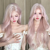 Popxstar Pink Wig for Women Long Wavy Cosplay Wigs Natural Soft Sweet Synthetic Wig for Daily Use School Life Lolita Wig Pink