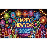 Popxstar 2025 Happy New Year Backdrops for Christmas Photography Decor Background Fireworks Celebrate Party Family Poster Photo Studio