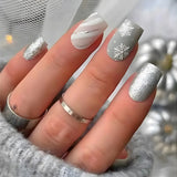 Popxstar Christmas Nails 24 Pcs Medium Square Christmas Press On Nails Snowflake Pattern Glitter Fake Nails Glossy Artificial Finger Manicure False Nails