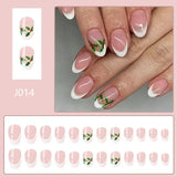 Popxstar 24pcs French Wearable Press on Nails Christmas Almond Fake Nails Detachable Nail Flower False Nails Накладные Ногти Postizas 네일팁