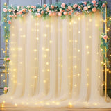 Popxstar 2pcs Pink White Tulle Backdrop Curtains with Lights for Party Wedding Arch Baby Shower Birthday Party Photo Shoot Decorations