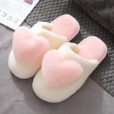 Popxstar Heart-Shaped Slippers Women Fashion Funny Cotton Shoes Plush Warm Soft Sole Indoor Bedroom Slides Woman Winter Fur Slippers