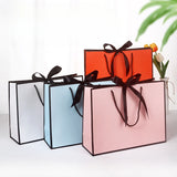 Popxstar 10pcs/lot High Quality Pretty Pink Gift Bag Gift Box Ornament Pajama Book Black Handle With Ribbon Paper Box Bag Kraft Packaging