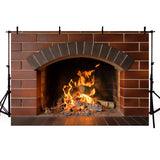 Popxstar Fireplace Fire Flame Background Winter Brick Wall firewood  Christmas  Backdrop Decoration Customize Photography Studio Props