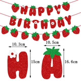 Popxstar Strawberry Happy Birthday Cake Flags Strawberry Banner Cupcake Topper Fruit Kids Sweety Party Cake Baking DIY Party Decoration