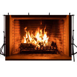 Popxstar Fireplace Fire Flame Background Winter Brick Wall firewood  Christmas  Backdrop Decoration Customize Photography Studio Props