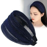 Popxstar New Vintage Lace Shiny Hair Hoop Headband Temperament Wide Side Hairbands Women Hollow Non Slip Elegant Head Wrap Headwear