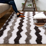 Popxstar Soft Shaggy Rugs Plush Area Rugs for Living Room Bedroom Fluffy Carpets Home Decor,5x8ft,Stripe Brown