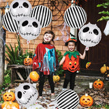 Popxstar 12 Pcs Halloween Foil Balloons Skull Black White Striped Balloons Skeletons Halloween Paty Masquerade Themed Party Decorations