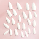 Popxstar 24pcs Press on Nails Short Almond White Press on Nails Solid Color Sweet French Tip Press on Nails Cute Nail