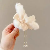 Popxstar cute winter outfits New Fashion Bow Tassel Pendant Hair Clips Korea Ponytail Plush Shark Claw Girls Fall and Winter Gift Hair Accessories