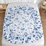 Popxstar Twin Fitted Bed Sheet with Elastic Blue Flower Printed Bed Cover Single/Queen/King Bed Linen Reactive Printed Mattress Cover 180