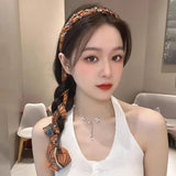 Popxstar French Pearl Streamer Tied Hair Integrated Headband Girl Premium Braided Hair Braided Hairband Hairpin Headpiece Beach Vacation