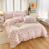 Popxstar New Ruffles 100% Cotton Duvet Cover Set or Single Duvet Covers Floral Princess Style All Cotton Quilt Cover Queen Blanket Cover