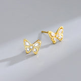 Popxstar Cute Korean Earrings Butterfly Bling Zircon Stone Rose Gold Color Stud Earring for Women Fashion Jewelry New Gift