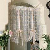 Popxstar room inspo ideas Lace Lifting Curtain with Ribbon Floral Beige ,Romantic Style For Kitchen Balcony Small Window ,Embroidery Window Screen Curtain