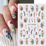 Popxstar Flowers 3D Nail Stickers Purple Pink Tulip Leaf Spring Summer Nail Art Decals Adhesive Slider for Nail Decoration Foils Tattoo