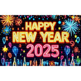 Popxstar 2025 Happy New Year Backdrops for Christmas Photography Decor Background Fireworks Celebrate Party Family Poster Photo Studio