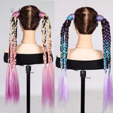 Popxstar Colorful Hair Extensions Ombre Braid Ponytail Blend Hair Tinsel with Hair Tie Crazy Hair Day Accessories For Women Girls