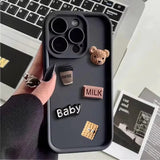 Popxstar Korean Cute Cartoon 3D Coffee Bear Phone Case For iPhone 11 Case iPhone 13 12 14 16 15 Pro Max XR XS 7 8 Plus SE 2020 Soft Cover