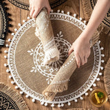 Popxstar 4pcs Bohemian Diameter38cm/15inch Round Insulated Anti-scald Placemat Cup Coaster Mats Non-Slip Kitchen Accessories with Tassels