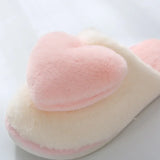 Popxstar Heart-Shaped Slippers Women Fashion Funny Cotton Shoes Plush Warm Soft Sole Indoor Bedroom Slides Woman Winter Fur Slippers