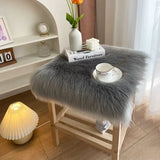 Popxstar White Square Soft Fluffy Faux Wool Chair Cushion Desk Cushion Shaggy Plush Coffee Table Decorative Display Vanity Cushion