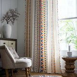 Popxstar Geometric Semi-Blackout Windows Curtains Bohemian Cotton Linen Curtain with Pom Pom Trims for Dining Living Rooms Bedroom