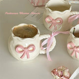 Popxstar Irregular Handmade Relief Pink Bow Coffee Ceramic Cup Gift Water Cup Kawaii Cup