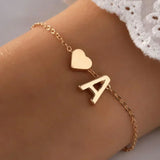 Popxstar 26 English Initial Letter Bracelets for Lovers Women Men DIY Personalized Name Alloy Heart-shaped Bracelets Jewelry Anniversary