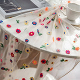 Popxstar High Quality Lace Tablecloth Pure White Round Table Cloths Transparent Colorful Flower Wild Rose Embroidery Garden Balcony Decor