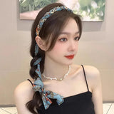 Popxstar French Pearl Streamer Tied Hair Integrated Headband Girl Premium Braided Hair Braided Hairband Hairpin Headpiece Beach Vacation