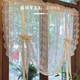 Popxstar room inspo ideas Lace Lifting Curtain with Ribbon Floral Beige ,Romantic Style For Kitchen Balcony Small Window ,Embroidery Window Screen Curtain