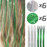 Popxstar Tinsel Hair Extension 12pcs Glitter Sparkling Shinny Fairy Hair Accessories for Women and Girls for Christmas New Year Halloween