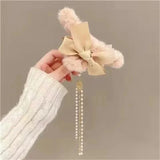 Popxstar cute winter outfits New Fashion Bow Tassel Pendant Hair Clips Korea Ponytail Plush Shark Claw Girls Fall and Winter Gift Hair Accessories