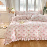 Popxstar New Ruffles 100% Cotton Duvet Cover Set or Single Duvet Covers Floral Princess Style All Cotton Quilt Cover Queen Blanket Cover