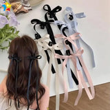 Popxstar 2pcs Ins Style Y2K Ponytail Hair Clip Ribbon Bow Shark Clip Hair Bows Women Korean Long Tassel Ribbon Hairpin Hair Accessories