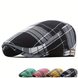 Popxstar Men's Plaid Pattern Flat Cap Newsboy Hat Women Beret Cabbie Gatsby Cap