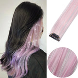 Popxstar Clip in Colored Hair Extensions Mixed Silver Tinsels Synthetic Rainbow Hairpieces Holiday Party Highlights for Women Girls