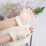 Popxstar New Kawaii Women Warm Cat Gloves Fashion Girls Cat Claw Paw Plush Mittens Soft Plush Short Fingerless Half Finger Winter Gloves