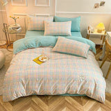 Popxstar Japan Style Plaid Queen Size Duvet Cover Set with Sheets High Quality Skin Friendly Bedding Set King Single Double Bedding Sets