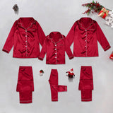 Popxstar Satin Silk Family Matching Pajama Suits Christmas Sleepwear 2 Piece Set Solid Color Button Lapel Long Sleeve Shirts+Casual Pants