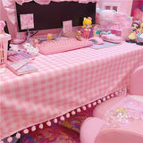 Popxstar cabin weekend inspo Girls Hot Pink Tablecloth Ins Cute Plaid Desk Cloth Dormitory Computer Wallpaper Mat New Kawaii Room Decoration Table Cover