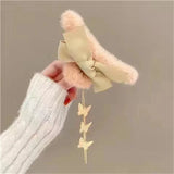 Popxstar cute winter outfits New Fashion Bow Tassel Pendant Hair Clips Korea Ponytail Plush Shark Claw Girls Fall and Winter Gift Hair Accessories