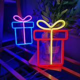 Popxstar Christmas Gift Box Led Neon Sign Wall Light Santa Claus Coming Bedroom Kids Living Room Bar Party Wedding Decoration Night Lamp