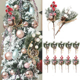 Popxstar 5Pcs Christmas Red Berry Articifial Flower Pine Cone Branch Christmas Tree Decorations Ornament Gift Packaging Home DIY Wreath