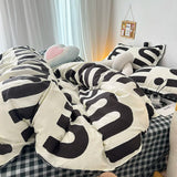 Popxstar Korean Style Black Letter Bedding Set Bed Flat Sheet Pillowcase Fashion Duvet Cover Set Kid Adult Queen Full Twin Size Bed Cover