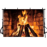 Popxstar Fireplace Fire Flame Background Winter Brick Wall firewood  Christmas  Backdrop Decoration Customize Photography Studio Props